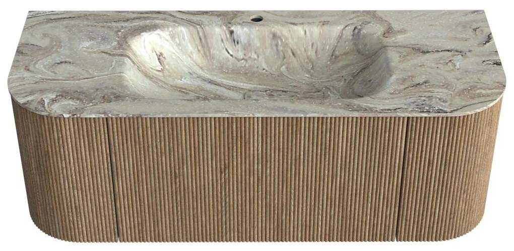 Mondiaz Kurve-dlux 120cm badmeubel ronding links/rechts dusk met 1 lade en 2 deuren en wastafel big small midden 1 kraangat glace