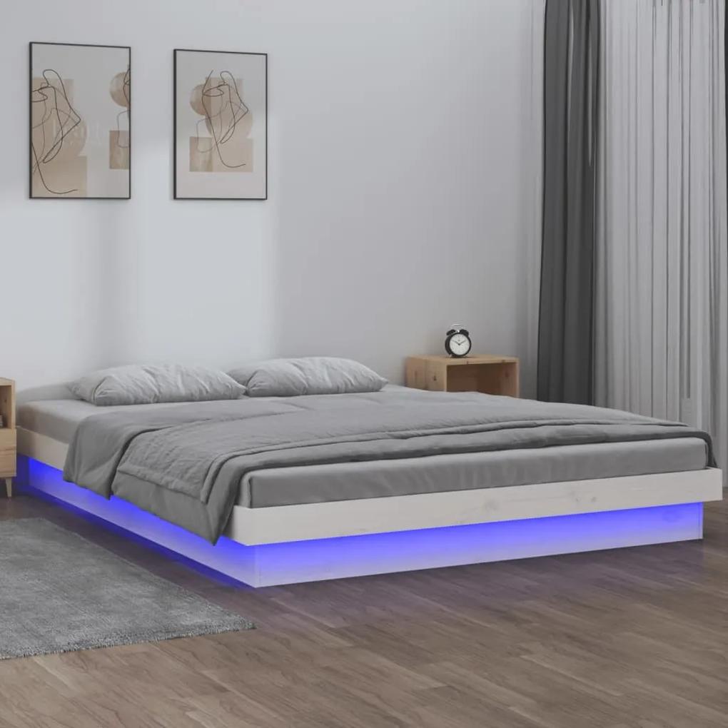 vidaXL Bedframe LED massief hout wit 135x190 cm 4FT6 Double