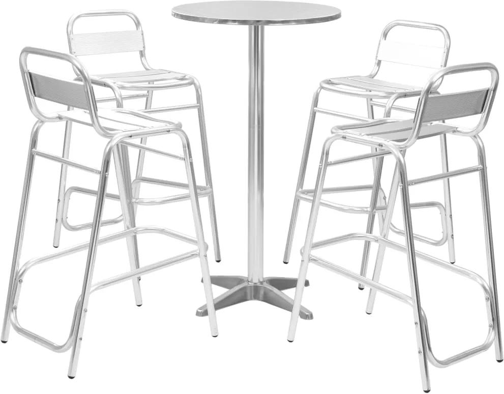 5-delige Barset met ronde tafel aluminium zilverkleurig