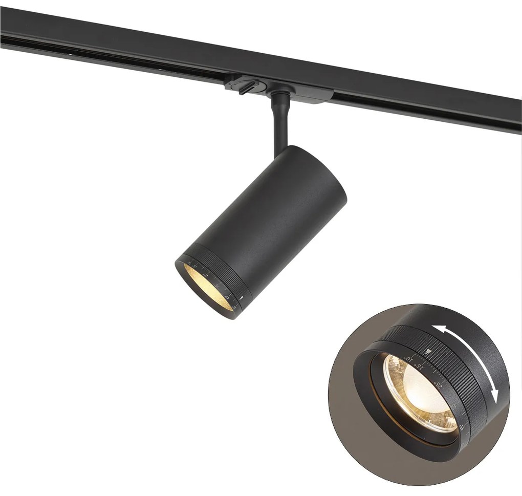 Moderne spot zwart voor railsysteem 1-fase incl. LED draai- en kantelbaar - Iconic Zoom