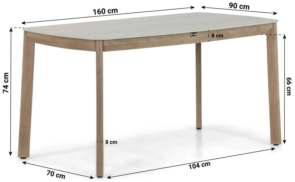 Dining Tuintafel rechthoekig 160 x 90 cm Aluminium Taupe Santika Indah