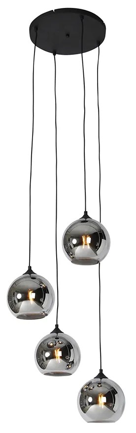 Smart hanglamp met dimmer zwart met smoke glas incl. 4 Wifi A60 - Wallace Art Deco E27 rond Binnenverlichting Lamp