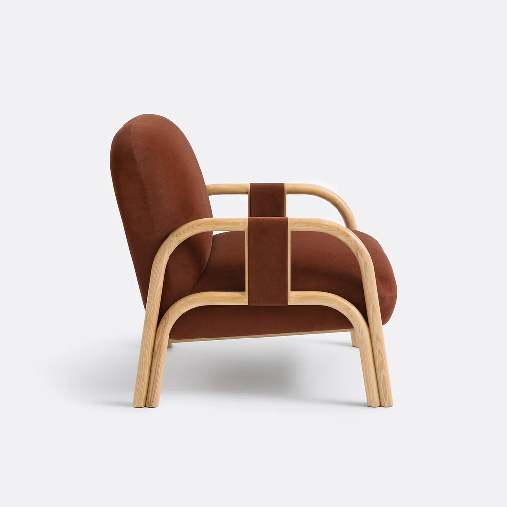 Loungestoel, fluweel en essenhout, VINDY