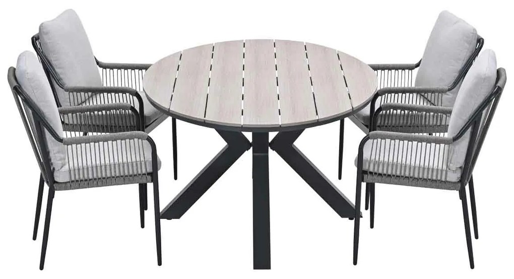 Garden Impressions Stevie tuinset 5-delig taupe - Tulli tuintafel 180x115 cm - light teak vironwood