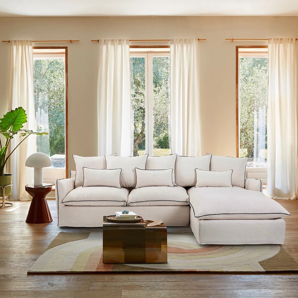 Hoekbank, afneembare hoes, 4 zits, dik linnen, Odna