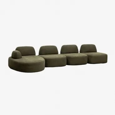 4-delige Linker Modulaire Chaise Longue Bank Bekleed Giorgia Stof Leger Groen - Sklum
