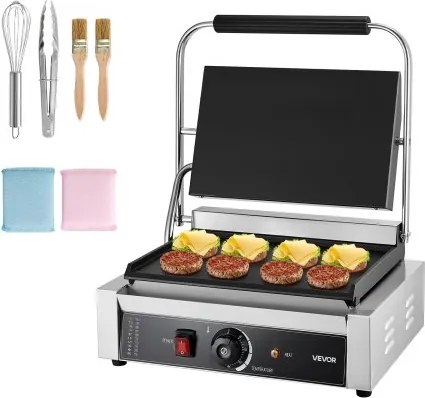 VEVOR Commerciële Panini Grill Contactgrill 2200W voor Sandwiches Steak Bacon Hamburger, Sandwich Maker Press Grill Gemaakt van roestvrij staal met handvat &amp; temperatuurregeling &amp; 34 x 23 cm verwarmingsplaat, Panini Press