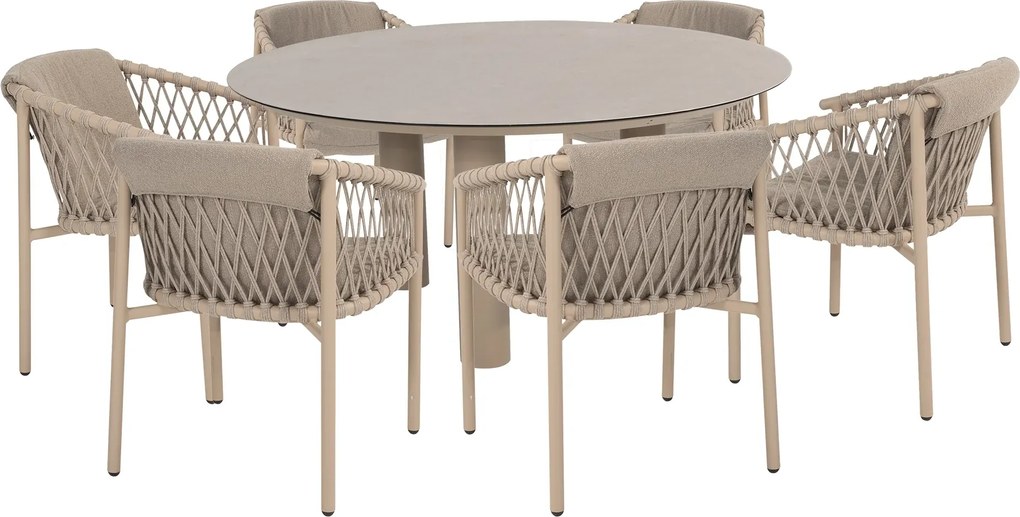4 Seasons Outdoor Allora tuinset latte met Donato tafel met geprint keramisch blad Ø 160 cm Tuinset   beige weerbestendig