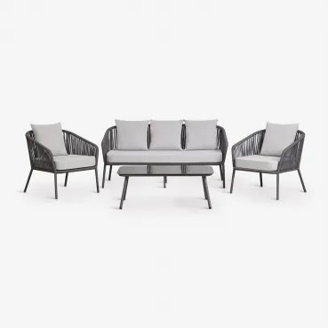 Tuinset Met 2-zitsbank, 2 Stoelen Van Gevlochten Touw En Salontafel Arhiza Grijs – Grafiet - Sklum