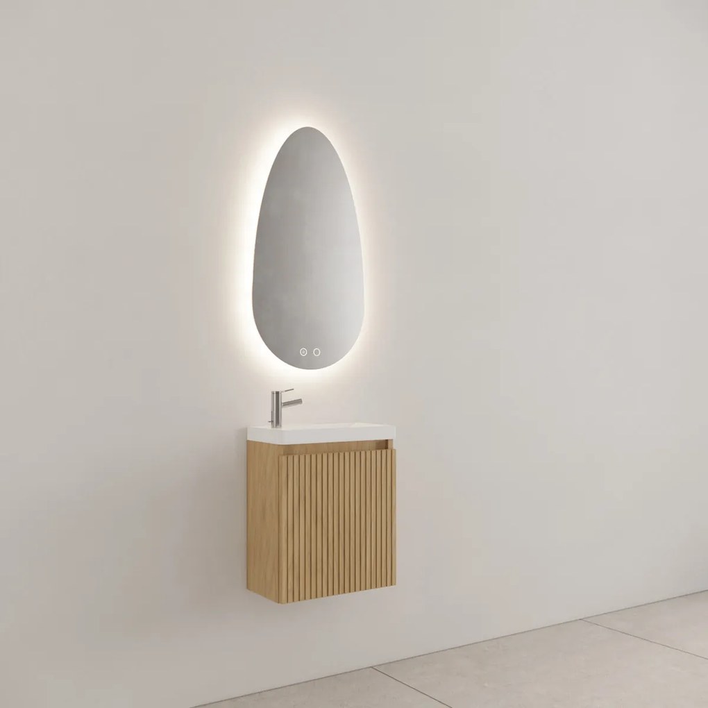 Gliss Design Timotheus toiletmeubel met ribbelfront 40cm castle brown met glans witte fontein