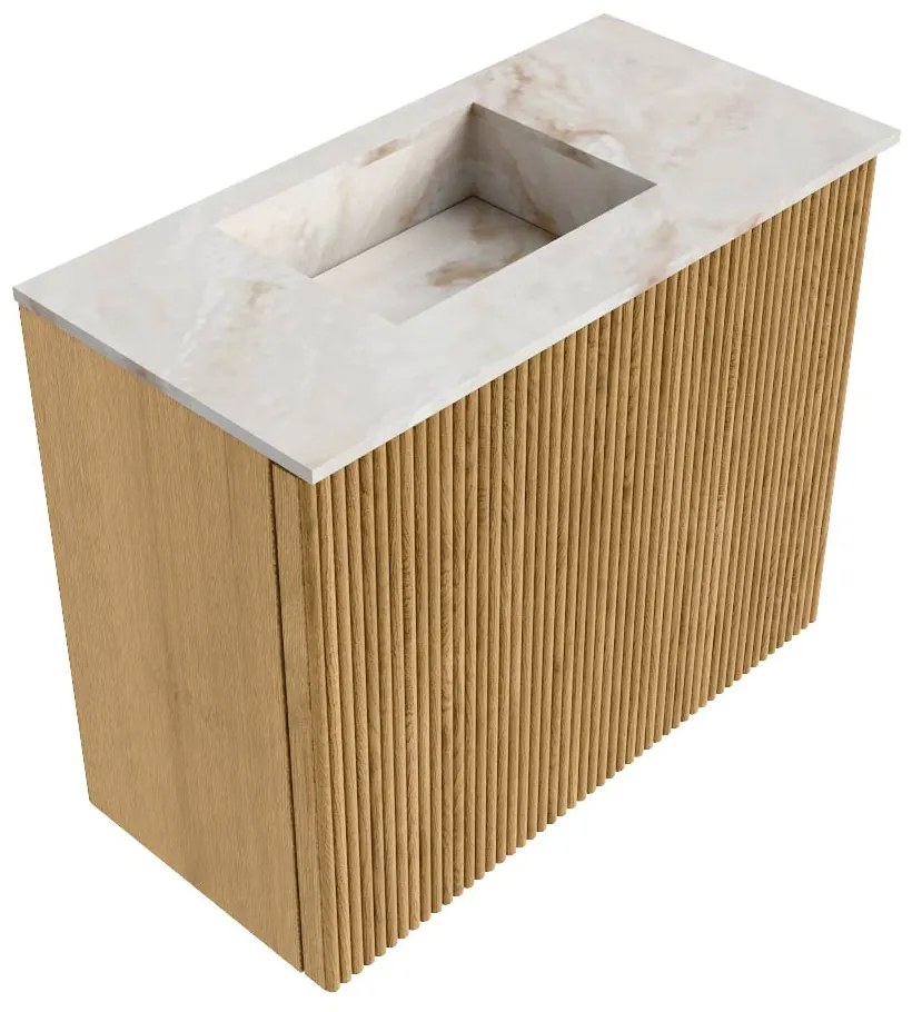 Mondiaz Joya DLux 50cm toiletmeubel oak met wastafel faye links 1 kraangat frappe