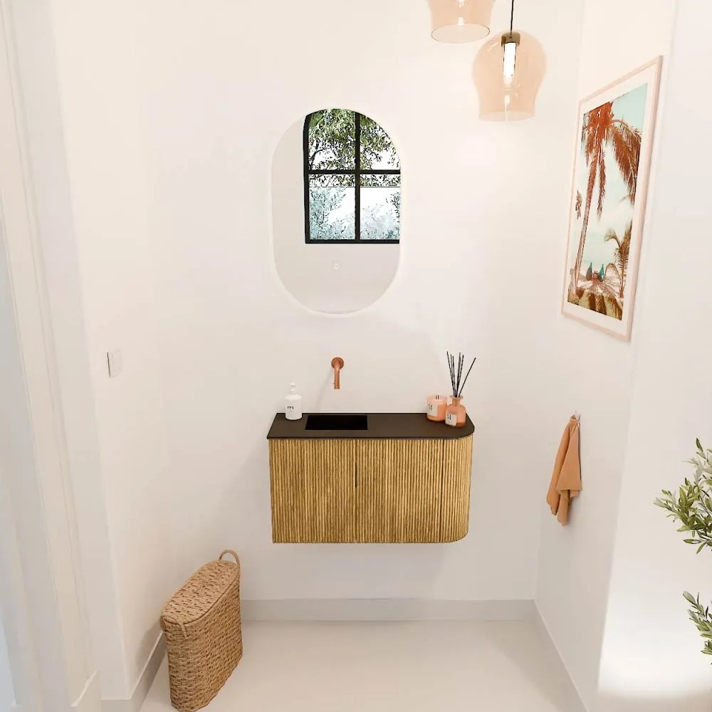 Mondiaz Joya 70cm toiletmeubel ronding rechts oak met wastafel faye links zonder kraangat urban