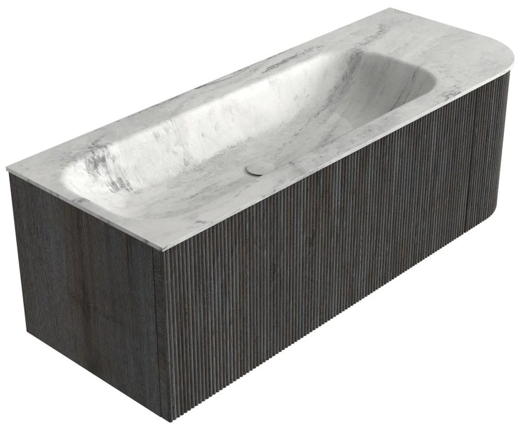 Mondiaz Kurve-dlux 125cm badmeubel ronding rechts shadow met 1 lade en deur en wastafel big medium links zonder kraangat opalo
