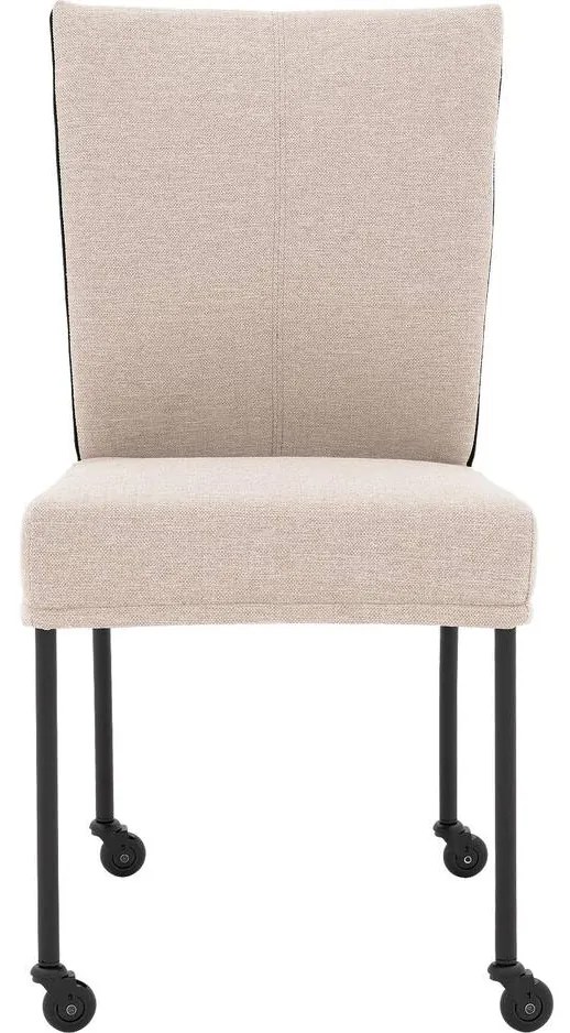 Goossens Eetkamerstoel Funk Zwarte Poten beige stof leuning en Zwart skater wiel met zwarte kapmet wielen, modern design