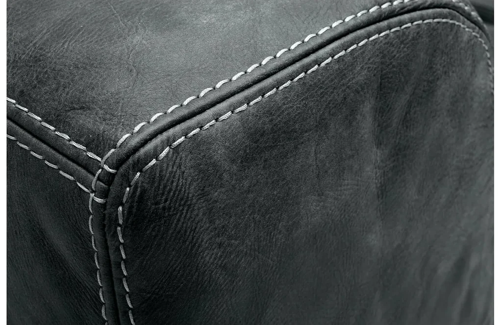 Goossens Excellent Hoekbank Marshall Met Hocker zwart, leer, 2 x 1,5-zits, urban industrieel