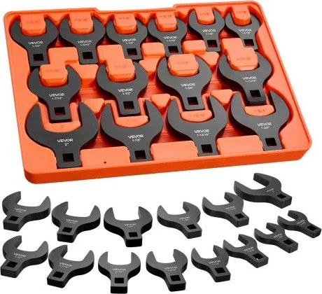 VEVOR Ringsleutelset, 1/2 inch aandrijving, 14-delig, SAE 1-1/16 tot 2 inch ringsleutels, 40Cr gelegeerd staal, steeksleutelset met maatmarkeringen, voor auto-onderhoud/reparaties