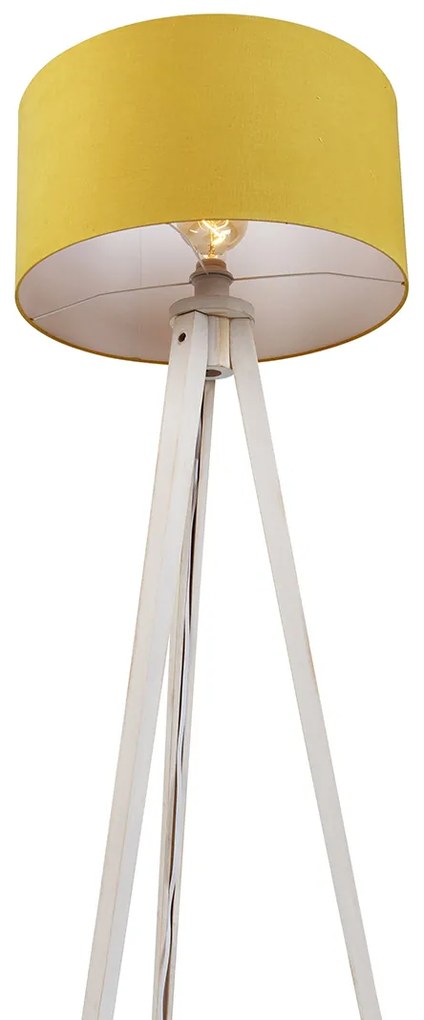 Vloerlamp tripod wit met stoffen kap geel 50cm - Tripod Classic Landelijk, Modern E27 rond Binnenverlichting Lamp