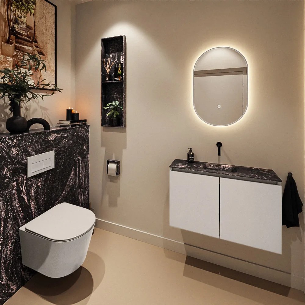 Mondiaz Ture DLux toiletmeubel 80cm linen met wastafel lava midden zonder kraangat