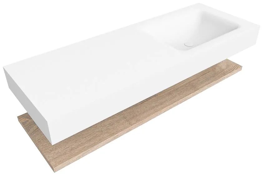 Zaro Alan badmeubel 130cm met planchet washed oak en vrijhangende wastafel cloud rechts zonder kraangat talc