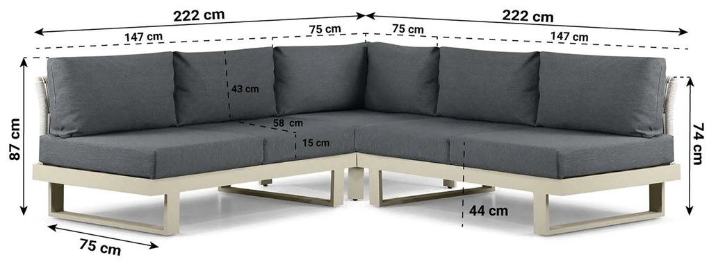 Hoek loungeset 5 personen Aluminium Taupe  Lifestyle Garden Furniture Lorenzo