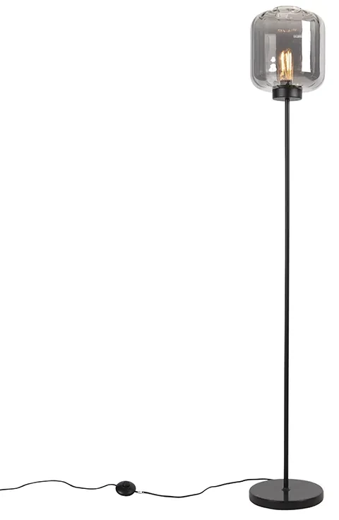 Design vloerlamp zwart met smoke glas - Qara Design E27 Binnenverlichting Lamp