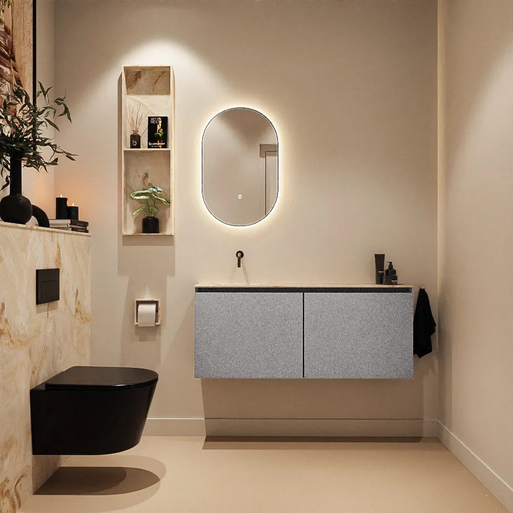 Mondiaz Ture DLux toiletmeubel 120cm plata met wastafel frappe links zonder kraangat