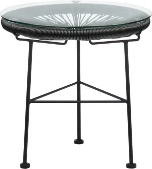 Ronde Bijzettafel Ø45 Cm Van Staal En Synthetisch Riet Acapulco Zwart - Sklum
