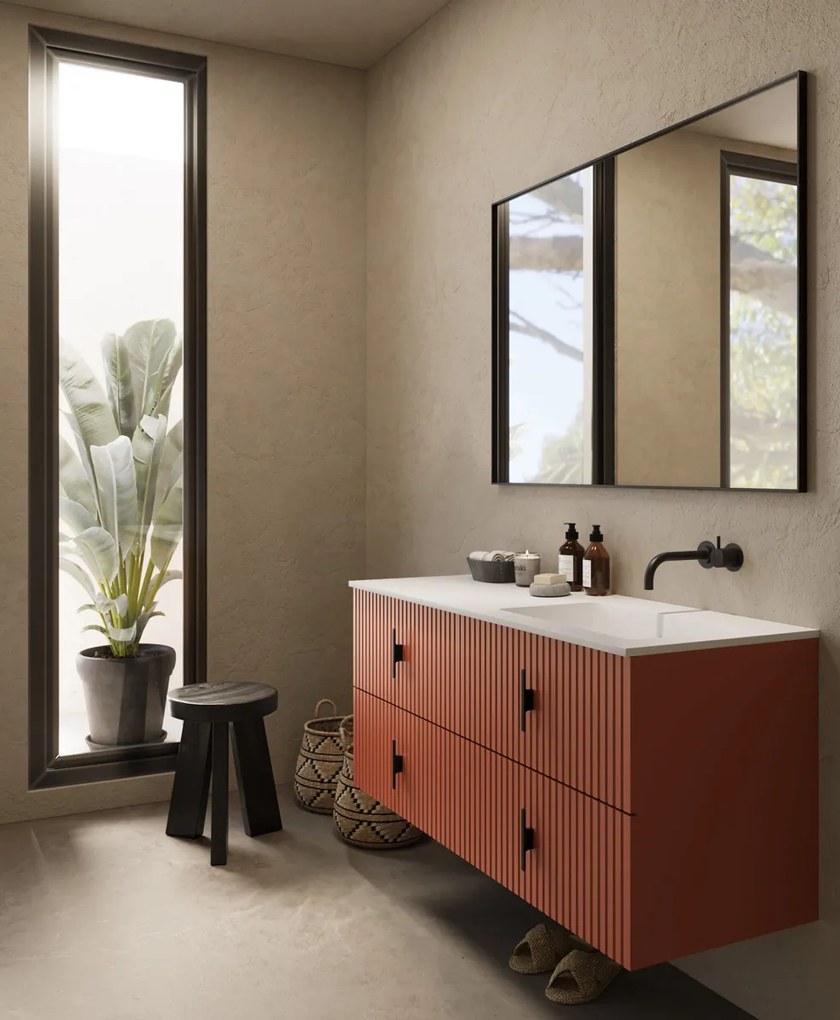 Muebles Avila badmeubel ribbelfront 120cm terracotta met wastafel rechts zonder kraangat