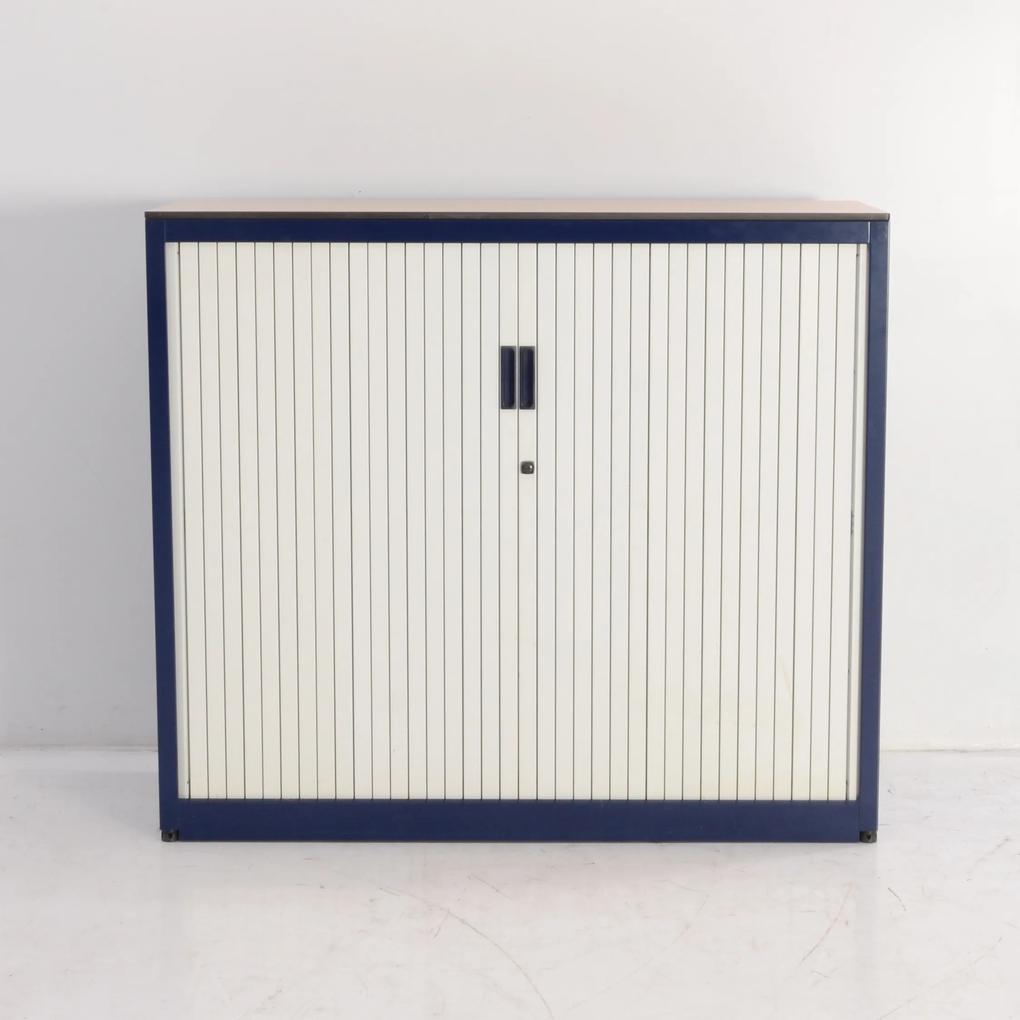 Roldeurkast, donkerblauw-lichtgrijs, 105 x 120 cm incl. 2 legborden