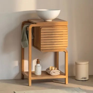 Bradley Teakhouten Badkamermeubelset Rond Wit Keramiek Ø30 Cm Calgari & Spiegelloze & Zonder Kraan & ↔︎ 50 Cm - Sklum