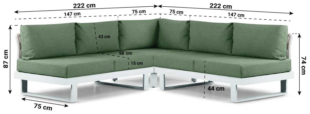Hoek loungeset 5 personen Aluminium Wit  Lifestyle Garden Furniture Lorenzo