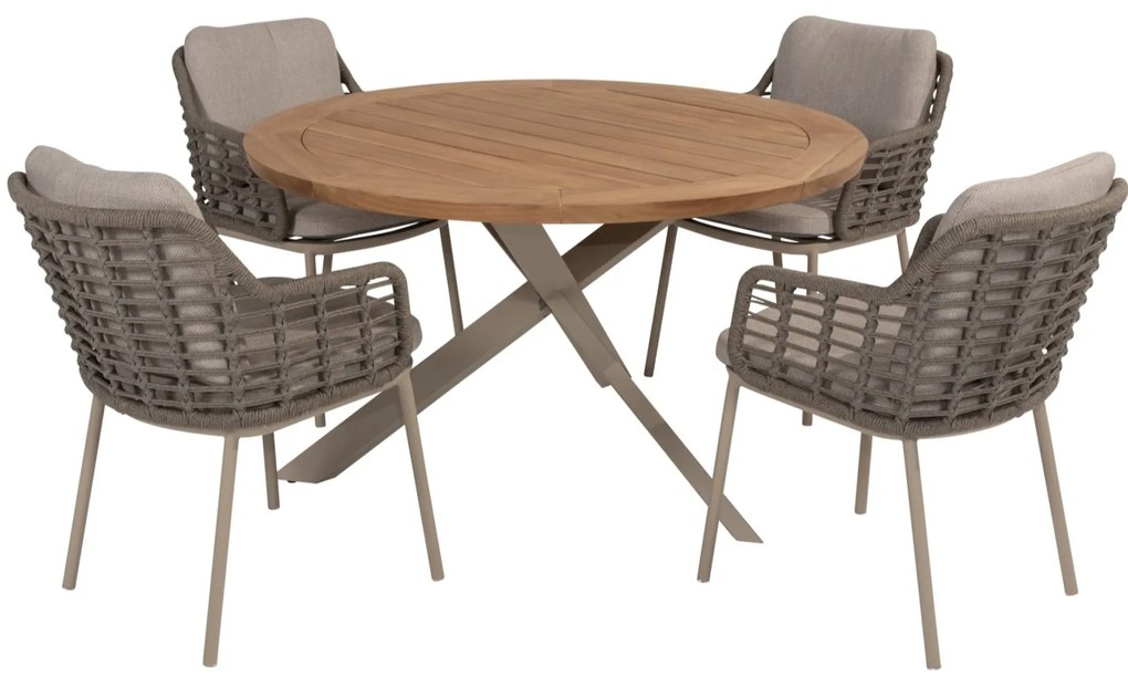 Puglia Prado dining tuinset 130øx75 cm rond 5 delig teak latte Taste 4SO