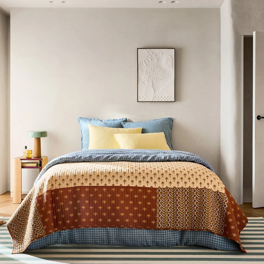 Patchwork bedrukte kantha sprei, gewassen katoen, NIZAR