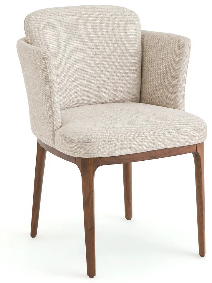 Tafel fauteuil met walnoten poten en Jabote gevlochten stof