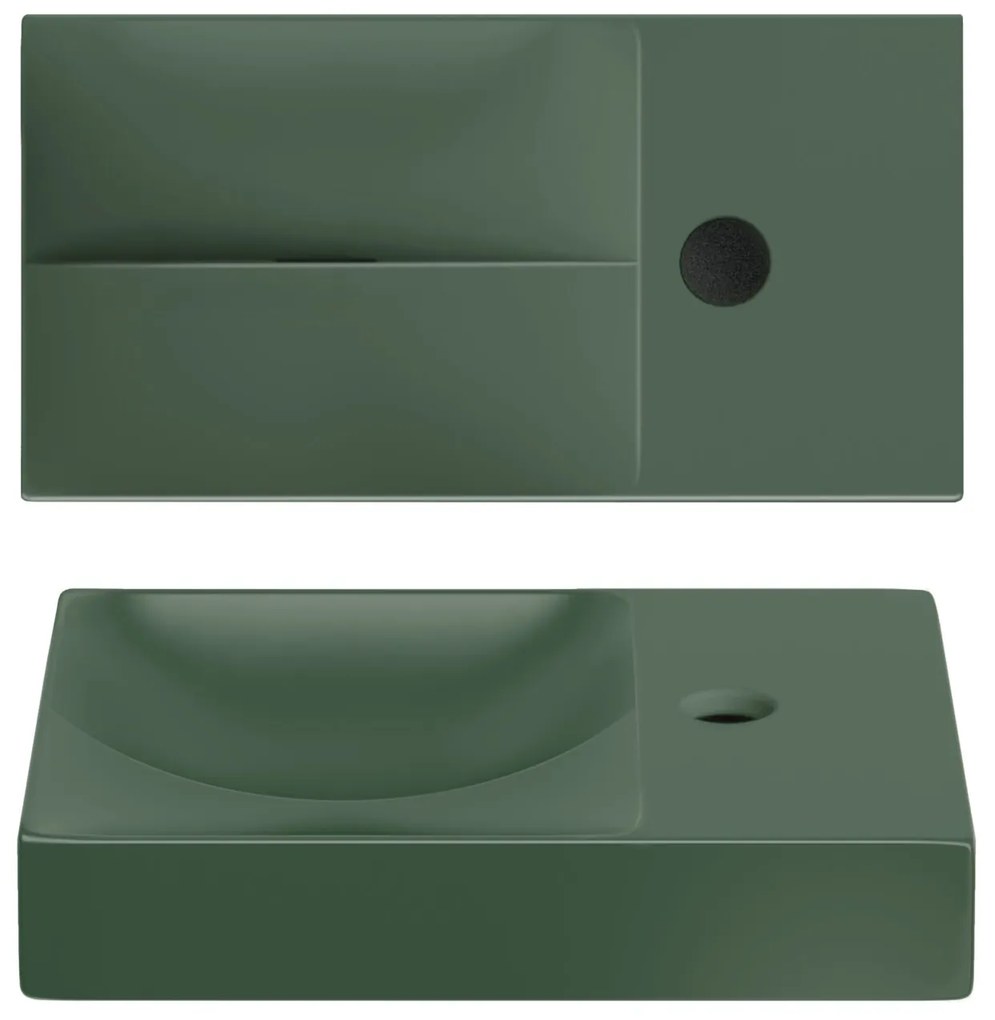 Clou Vale keramische fontein 38cm met kraangat rechts groen mat