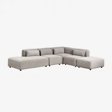 4-delige Modulaire Hoekbank Met Linker Divan En Poef Fogler Corduroy Licht Taupegrijs - Sklum