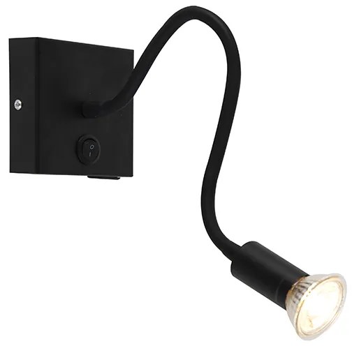 Moderne flexibele wandlamp USB zwart - Zeno
