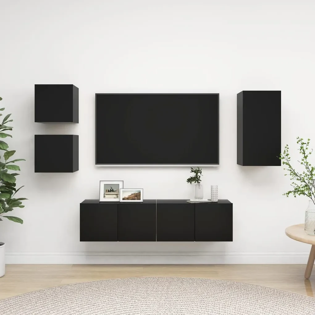 vidaXL 5-delige Tv-meubelset spaanplaat zwart