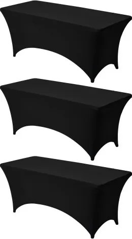 VEVOR 3 x Stretch Spandex Tafelkleed (Rechthoekig) Geschikt voor 1829 mm Tafels, Wasbare Kreukvrije Tafelkleedbeschermer, Tafelkleed voor Feesten, Bruiloften, Banketten, Festivals, Zwart