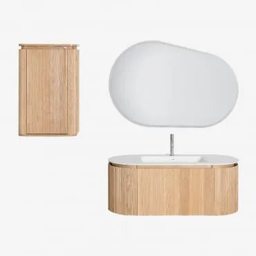 Conjunto Vaniteitmeubel 120x50 Cm Zwevend In Hout Met Geïntegreerde Wasbak Carsone Natuurlijk Hout & Natuurlijk Hout & Ovaal Led En Anticondens 120x80