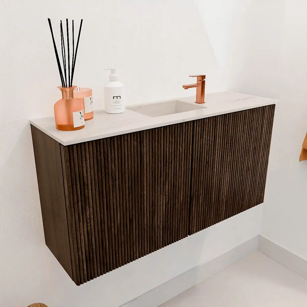 Mondiaz Joya DLux 80cm toiletmeubel walnut met wastafel faye midden 1 kraangat meli