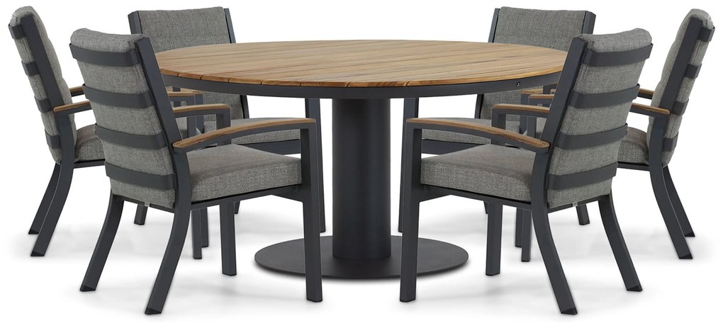 Tuinset Ronde Tuintafel 6 personen 160 cm Aluminium/teak Grijs Osmen Midura/Salerno