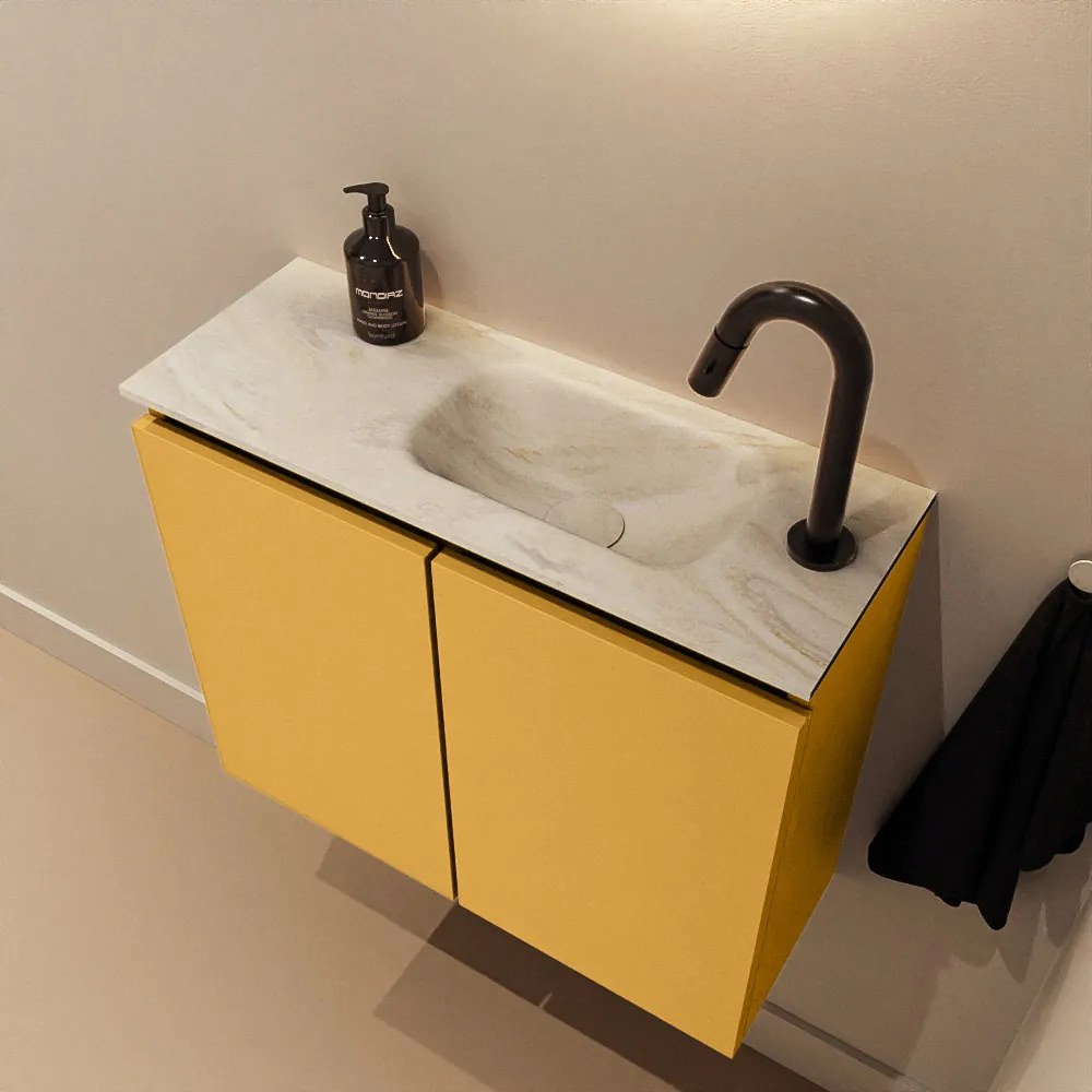 Mondiaz Ture DLux toiletmeubel 60cm ocher met wastafel ostra rechts met kraangat