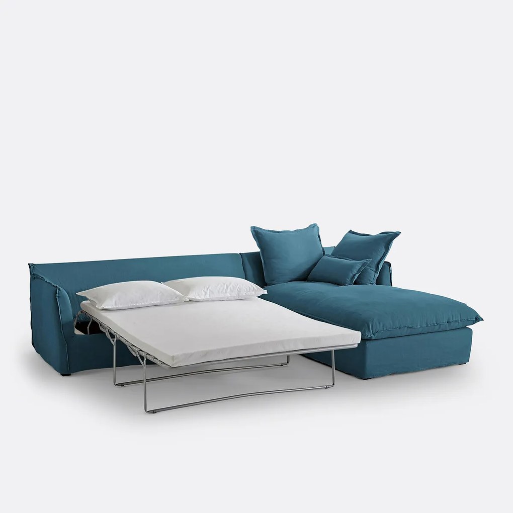 4-zits hoekbank met afneembare hoezen, omvormbaar, in gekreukt linnen, Odna