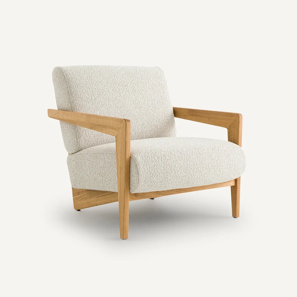 Fauteuil in massief eik in bouclé stof, Izag