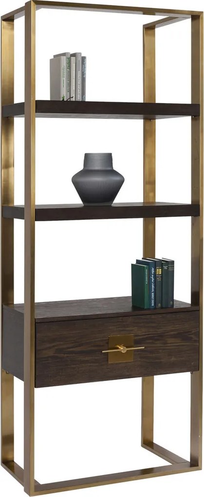 Open Wandkast Messing Met Hout - 82.4x45x210cm.