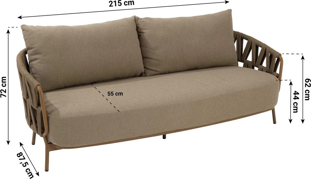 Stoel en Bank Loungeset 5 personen Rope Taupe 4 Seasons Outdoor Biarritz/Fungo