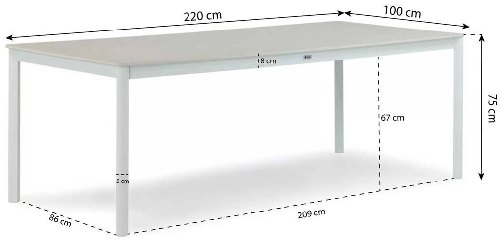 Tuinset 6 personen 220 cm Kunststof Wit Hartman Sophie