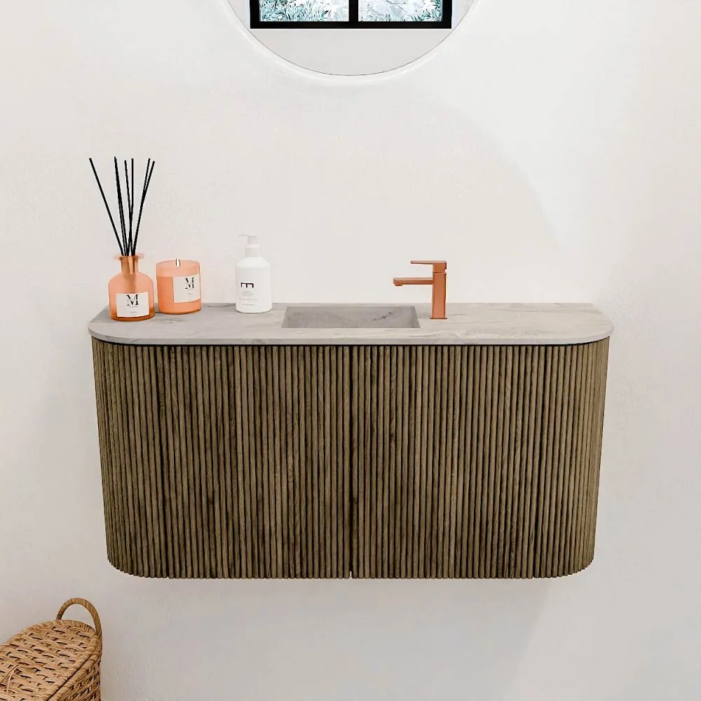 Mondiaz Joya DLux 85cm toiletmeubel ronding links/rechts dusk met wastafel faye midden 1 kraangat glace