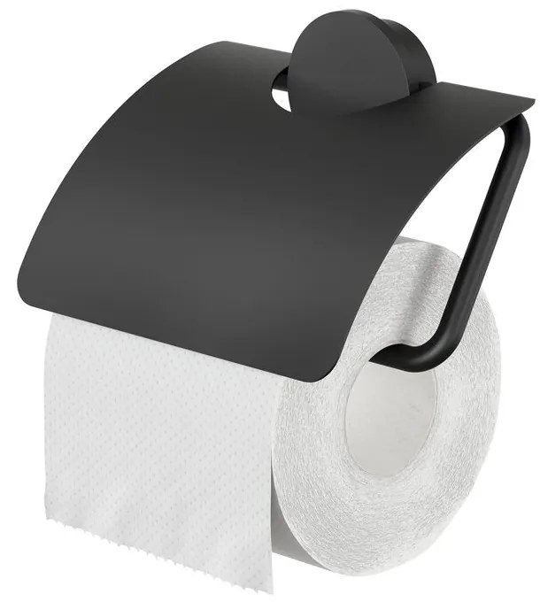 Geesa Opal toiletrolhouder met klep zwart